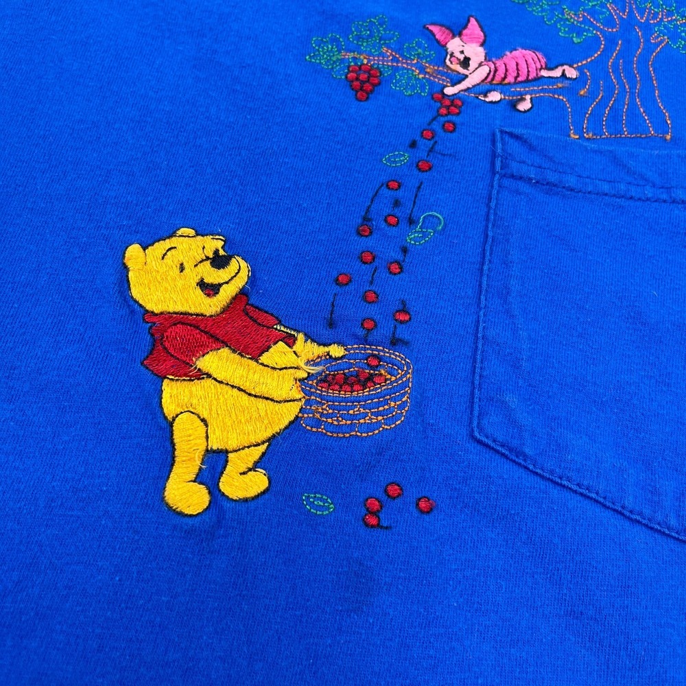 Vintage Disney Shirt Women Large Blue Tee Winnie The Pooh 90s Y2K 2000s Pocket - Picture 4 of 11